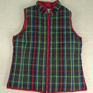 Pendleton Green/Red Plaid Design Full Zip Vest Med